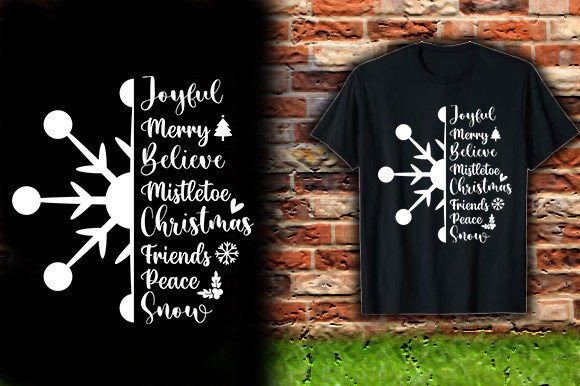 JOYFUL-MERRY-BELIEVE-MISTLETOE-CHRISTMAS Graphics & T-Shirt Designs