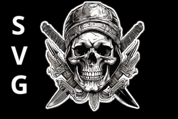 Skull with Cross Knives SVG: Graphics for T-Shirt Designs