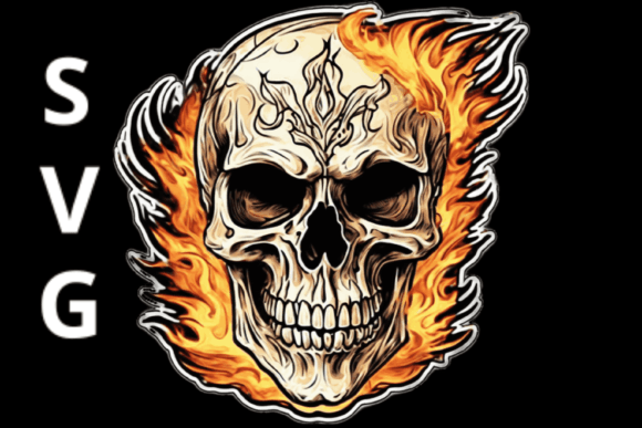 Skull with Flames SVG 3: Graphics for T-Shirt Designs
